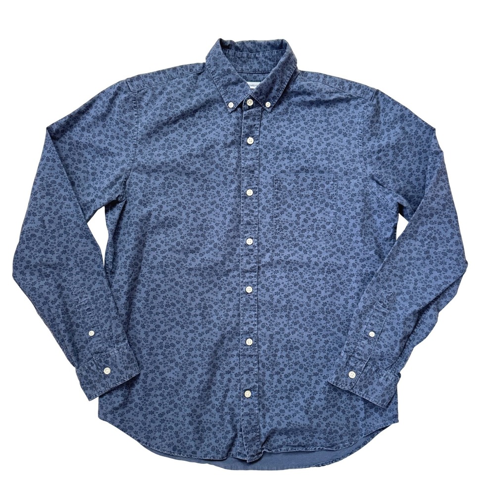 GAP Standard Fit Button Down Shirt Blue Floral Print Long Sleeve Men's‎ Medium